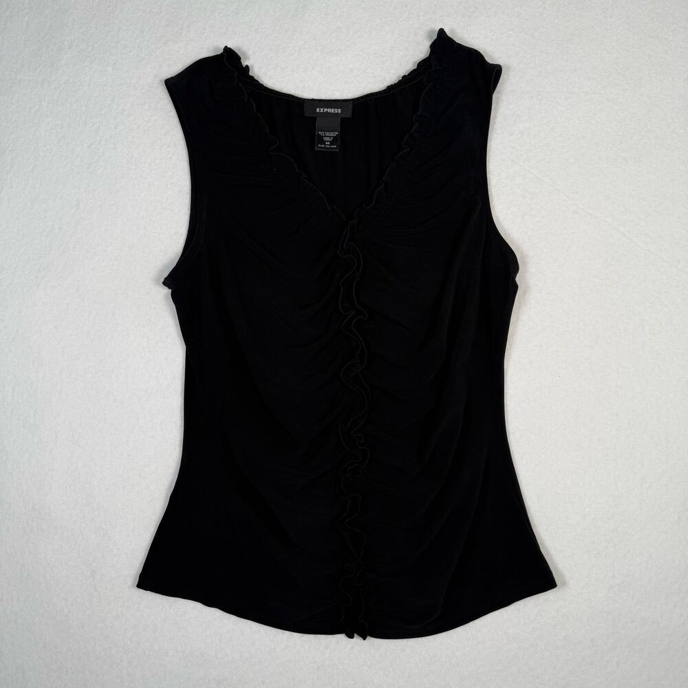 Express black sleeveless tank top ruffled detailing flattering v-neck top size M